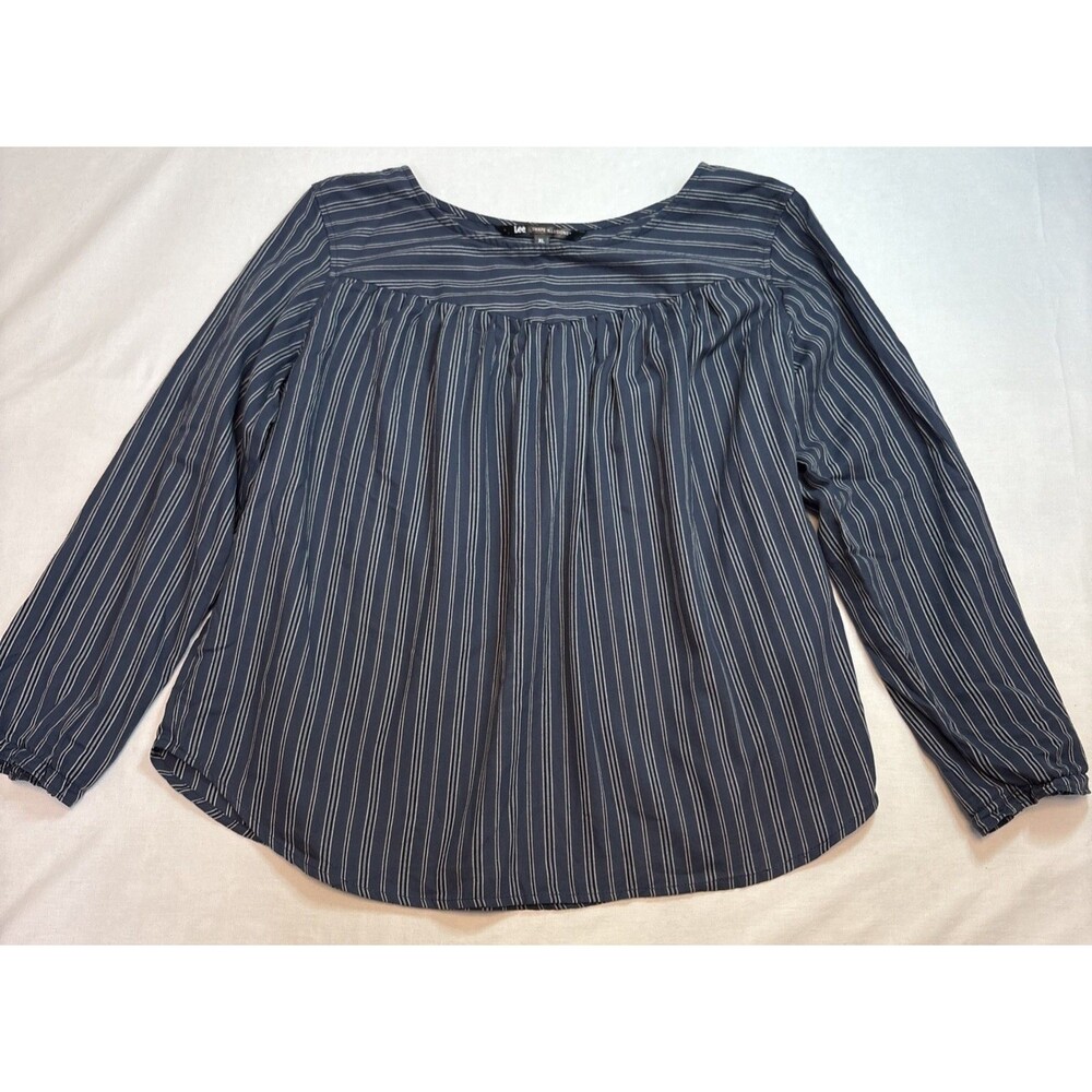 Lee Shape Illusions Women's Blue Striped Long Sleeve Tunic Blouse Size XL